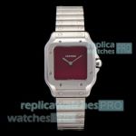 AAA Replica Cartier Santos Swiss Quartz Red Dial Stainless Steel Watch 